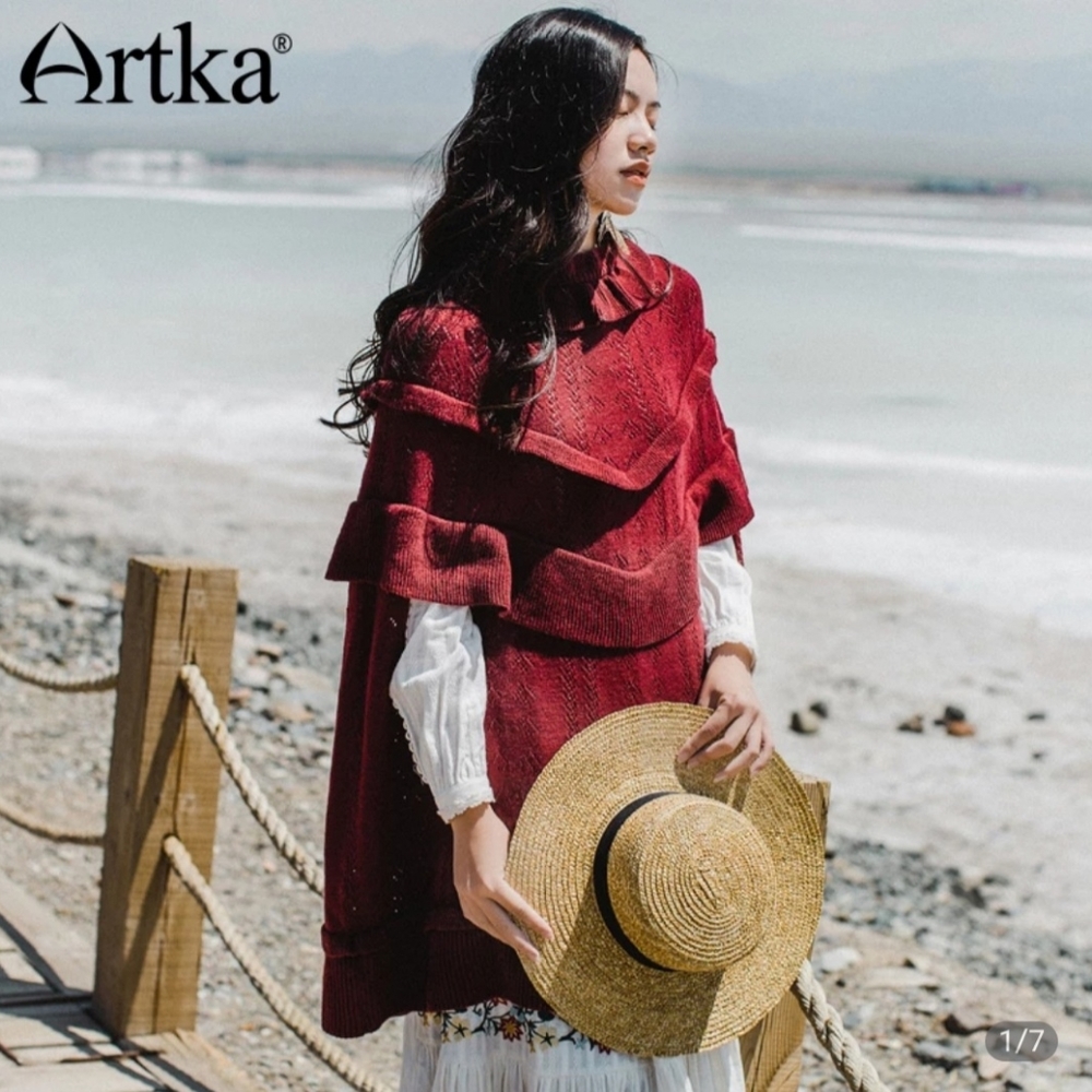 Artka wine colored poncho sweater